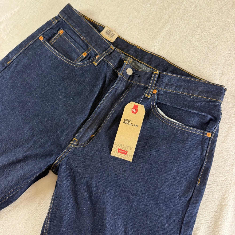 Levi's 505 Regular Fit Jeans Mens 36x32 Dark Blue NWT Straight Leg Denim